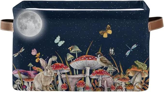Mushroom Rectangular Storage Basket Bird Butterfly Rabbit Moon Organizer Bin Shelf Baskets For Home Office Dorm by GreenHaven Gardens