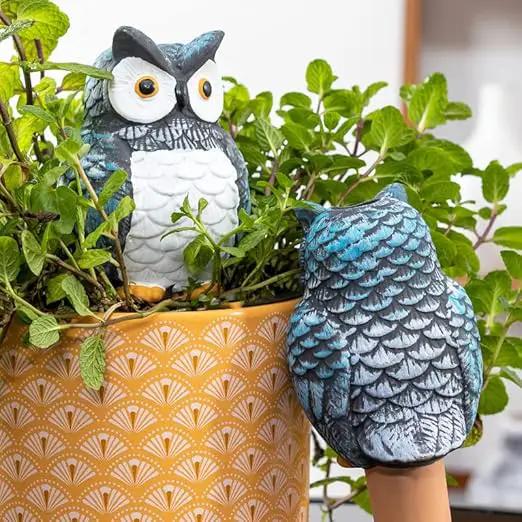 4 Pack Terra Cotta Watering Spikes, Owl Shape Terracotta Watering Spike, Vacation Self Watering Planter Insert, Automatic Plant Waterer for Indoor Outdoor Plants by GreenHaven Gardens