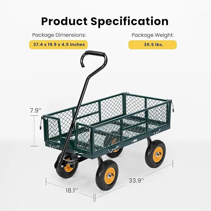 VIVOHOME Heavy Duty 550 Lbs Capacity Mesh Steel Garden Cart Folding Utility Wagon with Removable Sides (Green) by GreenHaven Gardens