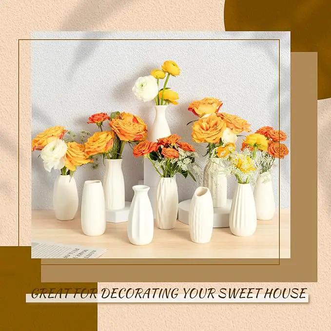 Small White Ceramic Vase Set of 10 - Mini Bud Vases for Flowers and Pampas Grass, Boho Centerpieces for Home and Party Decor, White Vases Home Decor, Ceramic Vase Set for Weddings by GreenHaven Gardens