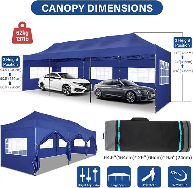 COBIZI 10x30 Pop up Canopy Heavy Duty with 8 Sidewalls, Easy Set-up Commercial Outdoor Party, 100% Waterproof Wedding Canopy Gazebo, 3 Height Adjustable with Wheeled Bag, Dark Blue by GreenHaven Gardens
