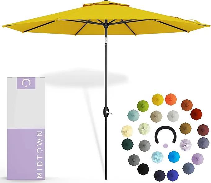 Midtown Umbrellas 10-Year-No-Fade - 8 Ft - UV Proof Sunflower (Yellow) Fabric - Umbrella Outdoor Patio, Auto-Tilt Aluminum Frame Patio Umbrella for Garden, Pool & Deck - Black Pole by GreenHaven Gardens