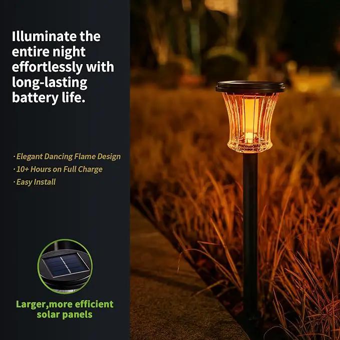 Glass Solar Torch Lights Outdoor Waterproof, Flickering Flame Tiki Torches with Modular Design, Auto On/Off LED Solar Lights for Garden Patio Yard Lawn Pathway Walkway Decorations (3 Pack) by GreenHaven Gardens