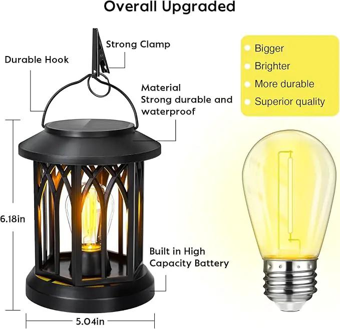 Hanging Solar Lanterns Outdoor Waterproof - 2 Pack Solar Lantern Decorative, Hanging Solar Lights for Outside, Outdoor Solar Powered Lantern with Handle & Clip for Patio Yard Decor by GreenHaven Gardens