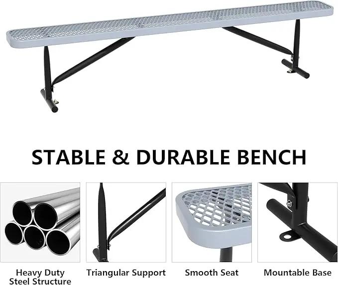 48" L Outdoor Steel Flat Bench, Heavy Duty Metal Park Bench for Outside, Expanded Metal, Commercial Benches Mesh Bench for Shopping Mall, Store, Lawn, Park, Patio, Deck, Garden (Grey, 8FT) by GreenHaven Gardens