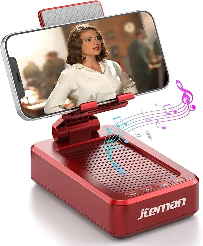 Jteman Portable Phone Stand with Speaker Bluetooth Wireless,Gifts for Men Women,Birthday for Women,Kitchen Gadgets for Men,Phone Holder for Desk - Red by GreenHaven Gardens