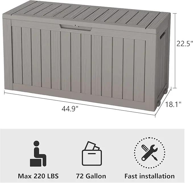 NUNU LAB 75 Gallon Outdoor Storage Box,Resin Large Sturdy Deck Box, Backyard Outside Storage Box Waterproof with Double Wall Panels,Garden Box,Package Delivery Outdoor Hose Storage Bin by GreenHaven Gardens
