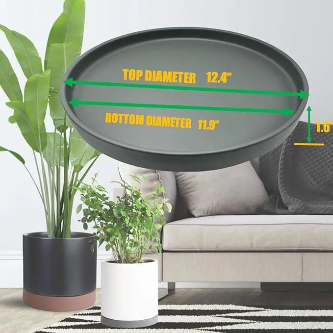Ceramic Plant Saucer Pot Tray 12 Inch, Planter Saucers 4 5 6 7 8 9 10 11 12 13 Inch for Indoors Outdoor, Durable Sturdy Flower Drainage drip Water Tray for Glazed Pots Base (12.7 Inch-Grey) by GreenHaven Gardens