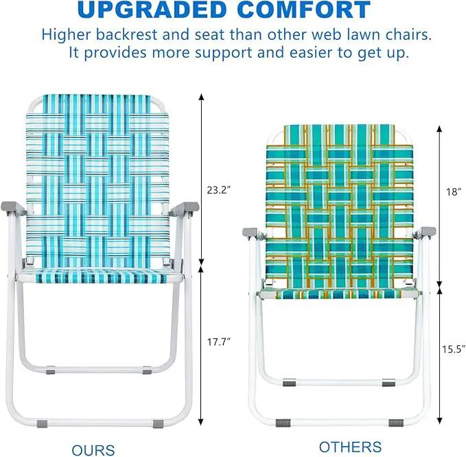 VINGLI Patio Lawn Webbed Folding Chairs Set of 2, Outdoor Beach Chair Portable Dining Chair for Outdoor Yard, Garden (White & Blue, Classic) by GreenHaven Gardens