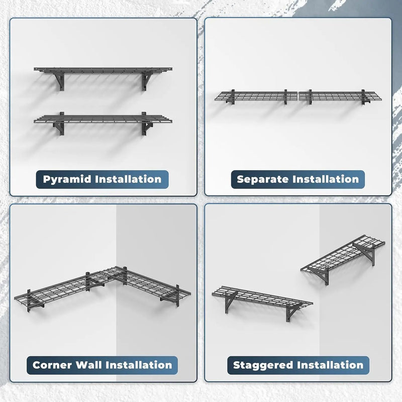 2 Pack Heavy Duty Garage Wall Shelving Set (1x4ft), Wall Mounted Garage Shelves 500lbs Capacity, 12"x48" Shelf Storage Rack Floating Shelves, Black by GreenHaven Gardens