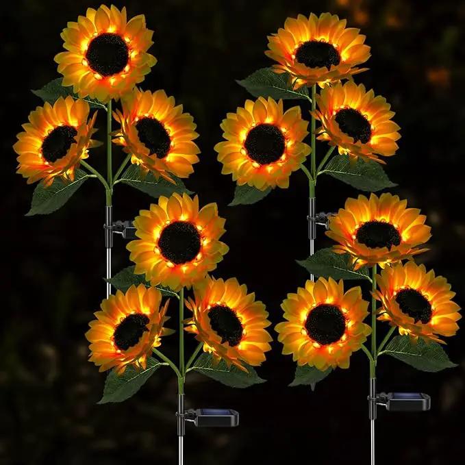 Solar Sunflower Lights, 800mA Solar Garden Light with Real Looking Flowers Outdoor Waterproof Solar Stake Lights for Back Yard, Flower Bed, Pathway, Patio, Porch, Fall Decoration (4 Pack) by GreenHaven Gardens