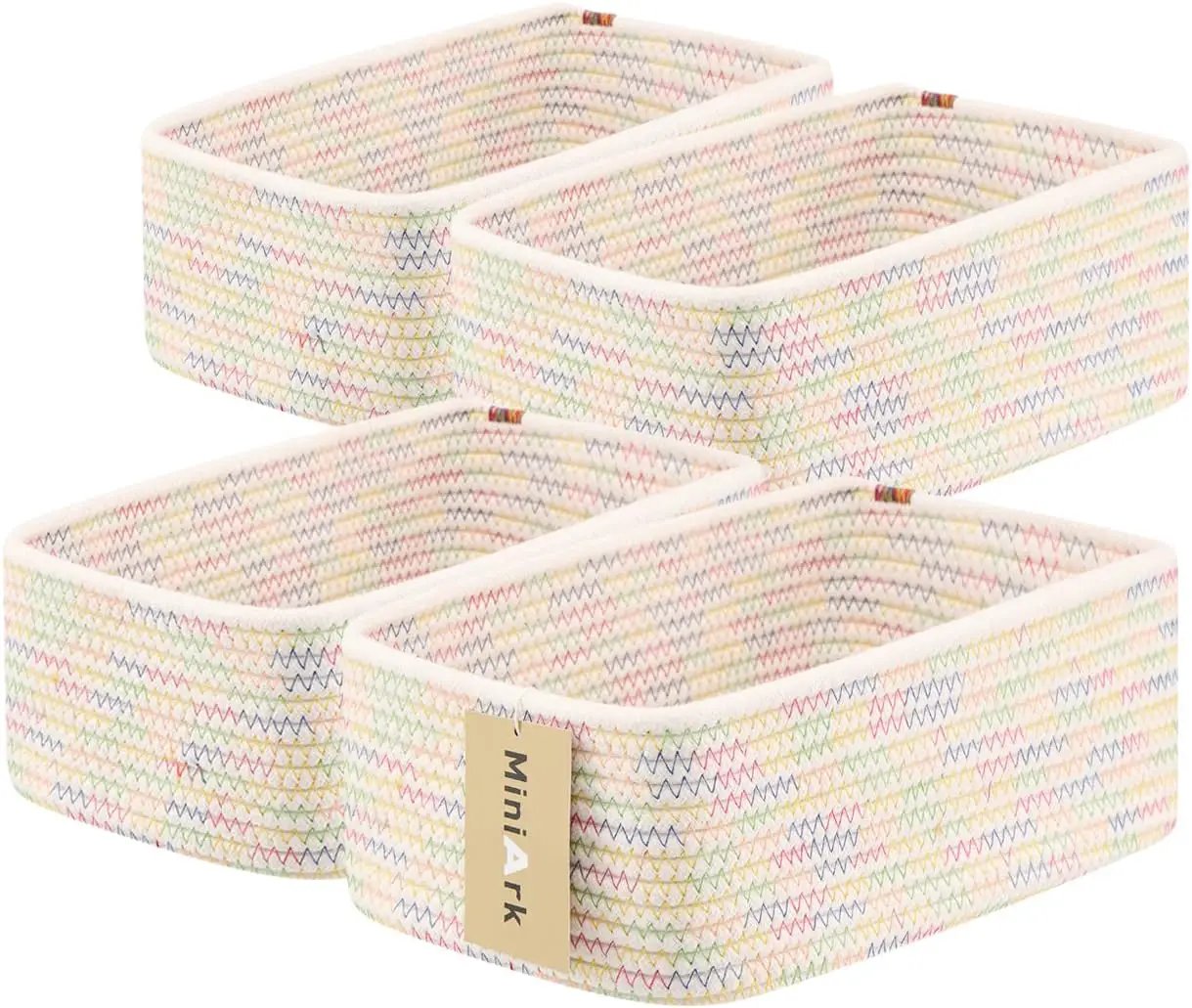 Small Storage Baskets for Organizing | Closet Organizer Bins | Shelf Toy Basket | Woven Rope Baskets | Cube Decorative Box | Shallow Basket | 11.5x7.5x4.7” | 4 Packs Rainbow by GreenHaven Gardens