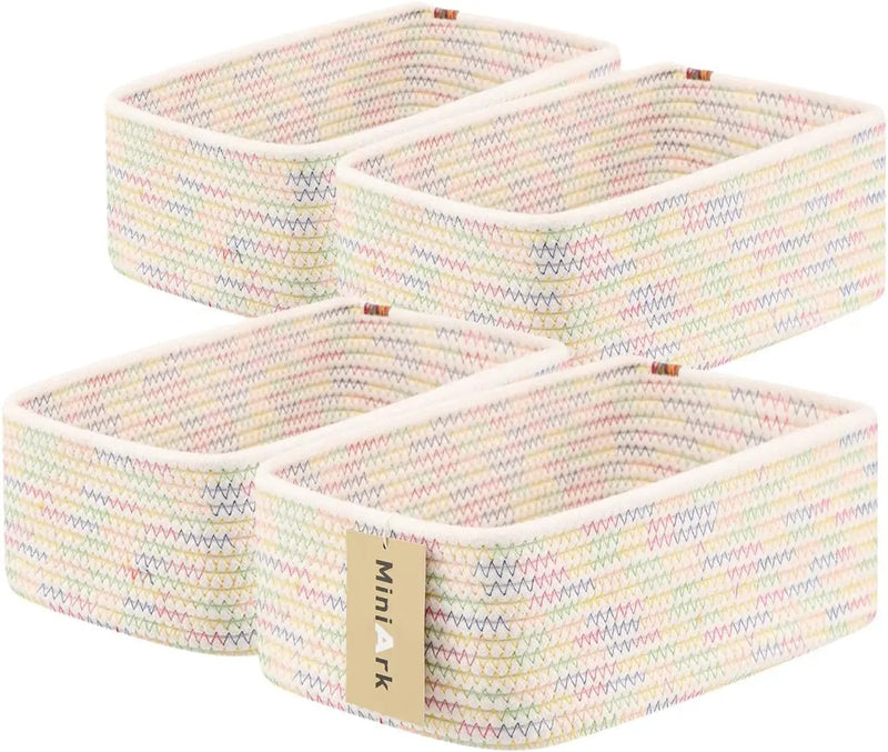 Small Storage Baskets for Organizing | Closet Organizer Bins | Shelf Toy Basket | Woven Rope Baskets | Cube Decorative Box | Shallow Basket | 11.5x7.5x4.7” | 4 Packs Rainbow by GreenHaven Gardens