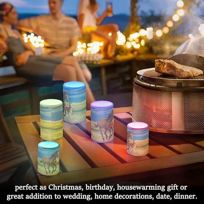 Flickering Flameless Candles, Beautiful Horses Summer Field LED Candles with Remote Timer, Set of 2 Battery Operated Candle for Valentine Wedding Birthday by GreenHaven Gardens