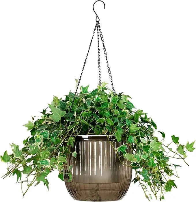 Melphoe 1 Pack Self Watering Hanging Planters Indoor Flower Pots, 8.3 Inch Outdoor Hanging Plant Pot Basket, Plant Hanger with 3Hooks Drainage Holes for Garden Home by GreenHaven Gardens