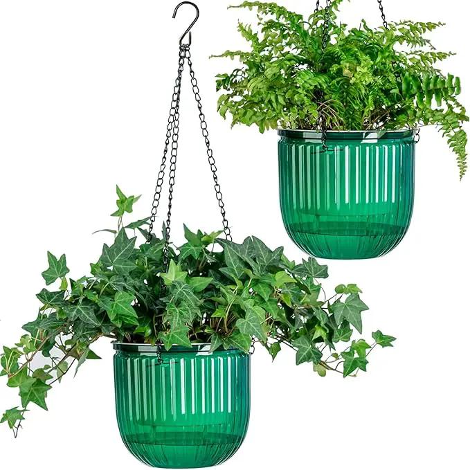 6.5 Inch 2 Pcs Self Watering Hanging Planter Indoor Plant Pots Drainage Holes, Outdoor Hanging Planters Flower Pot Basket, Visible Water Level, Plant Hanger Home Decor, Gardening by GreenHaven Gardens