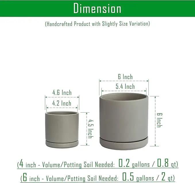 D'vine Dev 4.6 Inch & 6 Inch Ceramic Planter Pots for Plants with Drainage Hole and Saucer, Small Plant Pots Set, Speckled Grey, 94-G-S-3 by GreenHaven Gardens