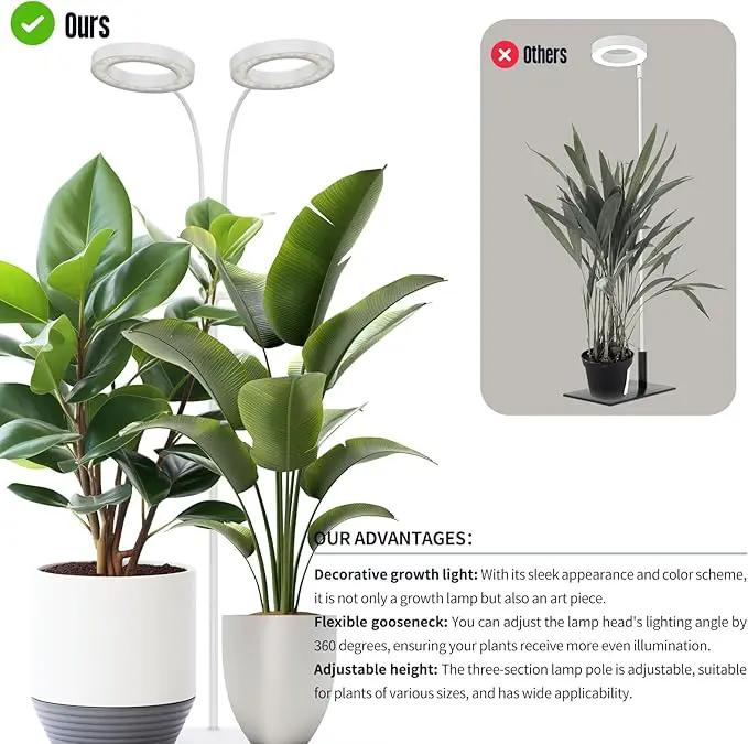 GLOWRIUM Indoor Grow Light, 40 Watt Full Spectrum LED Plant Growth Light with Stand, Adjustable Height with Timer 3/9/12 hrs, White LED Plant Lamp by GreenHaven Gardens