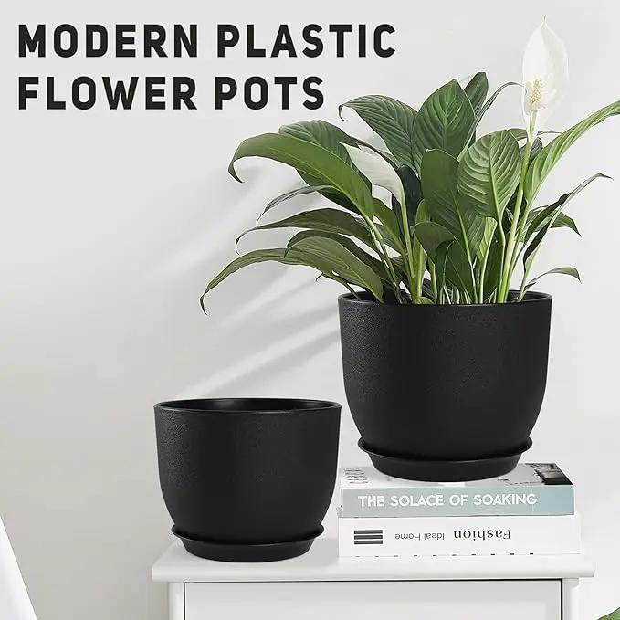 Plant Pots 10/9/8/7.5/7 inch Set of 5,Flower Pots with Multi Mesh Drainage Holes, Large Planters for Indoor Outdoor Garden Plants and Flowers. (Black) by GreenHaven Gardens
