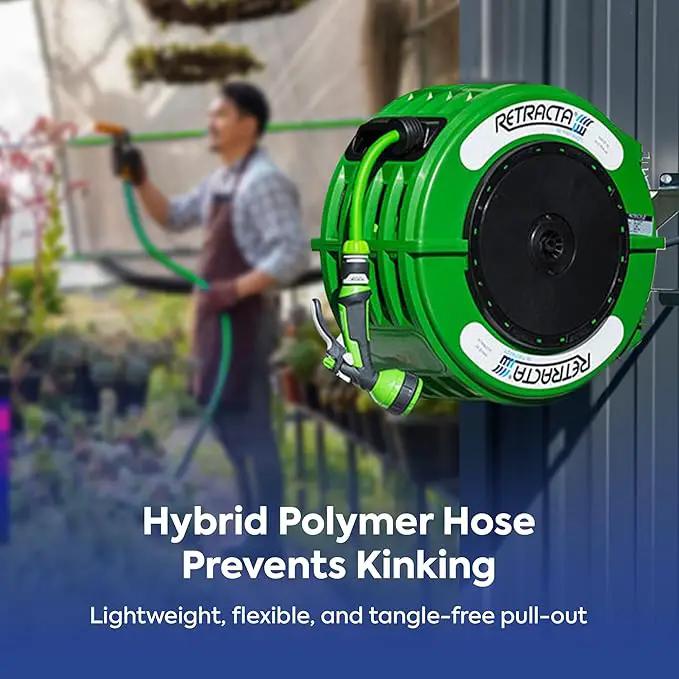 Macnaught Retractable Garden Hose Reel, 60 Ft Water Hose Reel Heavy Duty Retractable Hose with Metal 180° Swivel Rotation Bracket for Wall Mount - Green by GreenHaven Gardens