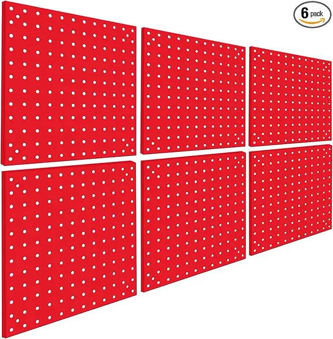 6 Pack Steel Peg Board,Universal 1/8 and 1/4 Pegboard Accessories,Ideal for Garage Tool Storage, Office Organization, Craft Room, Kitchen etc. (Red, 6-12X12) by GreenHaven Gardens