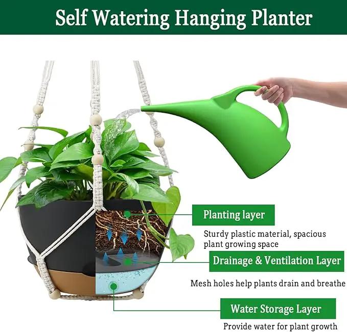 Hanging Planter Self Watering 10 Inch, 2 Pack Indoor Outdoor Hanging Baskets, Hanging Flower Pots with Drainage Hole & 2 Kinds of Plant Hangers for Garden Home Decor(Grey)… by GreenHaven Gardens