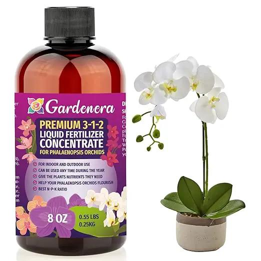 Premium Liquid PHALAENOPSIS Orchid Plant Fertilizer - 3-1-2 Concentrate for Indoor Plants and Flowers by Gardenera | Organic Plant Food for Pothos Plants - 8oz by GreenHaven Gardens