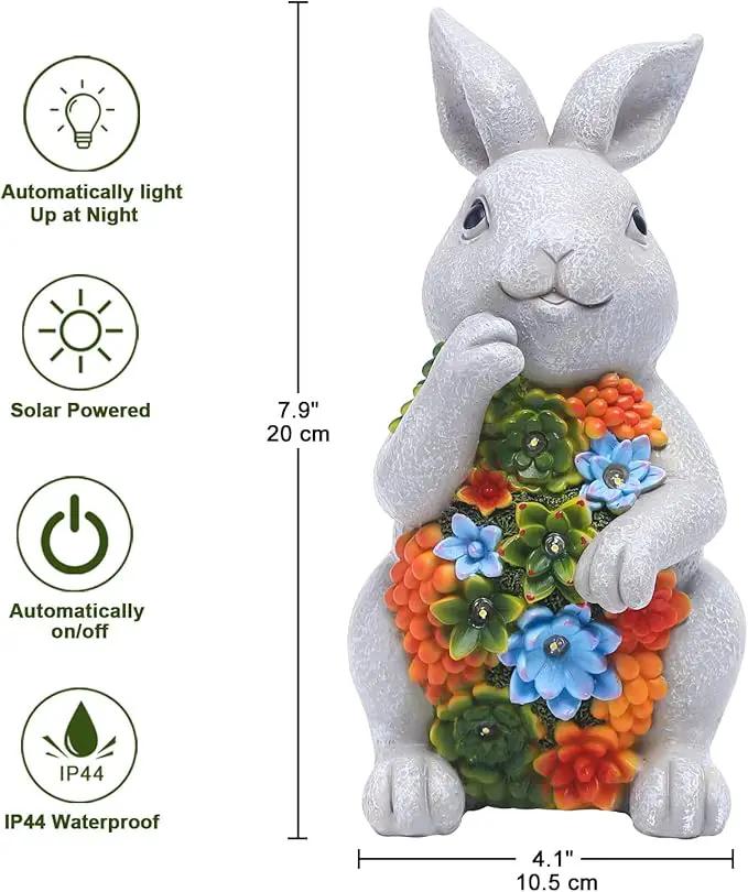 Nacome Solar Garden Outdoor Statues Bunny with Succulent and 7 LED Lights – Lawn Decor for Patio, Balcony, Yard Ornament - Unique Housewarming Gifts by GreenHaven Gardens