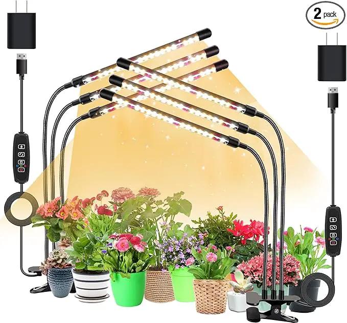 3head Plant Lights, 2Pack Grow Lights for Seed Starting, Full Spectrum Growing Lamps with Clip for Indoor Plants, Auto ON & Off Timer 3/9/12H, 3 Switch Modes, 10-Level Dimmable Brightness by GreenHaven Gardens