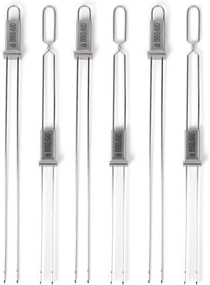 BBQ-AID Premium Barbecue Metal Skewers for Kabobs with Quick Release - Double Pronged, Stainless Steel Metal Skewer for Grilling - Shish Kabob Sticks, Veggies & More by GreenHaven Gardens