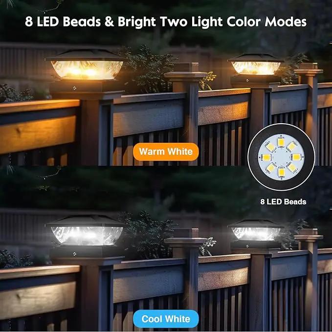 Solar Post Cap Lights Outdoor: 6 Pack 48 LED Fence Post Solar Lights - Solar Powered 2 Lighting Modes 4x4 Post Solar Lights for Deck Porch Patio Garden Decor - Fit 3.5x3.5 5x5 Vinyl Wooden Lamp Post by GreenHaven Gardens