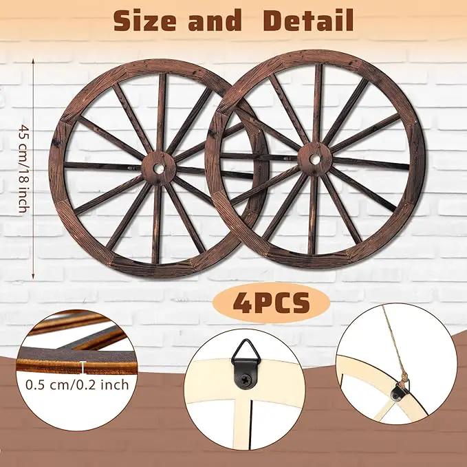 Qunclay 4 Pcs Wooden Wagon Wheel Wall Decor Old Western Wood Boho Wall Art Farmhouse Boho Wagon Wheels Rustic Yard Decor Wood Hanging Decorations for Garden Home Bar Garage (17.7 Inch) by GreenHaven Gardens