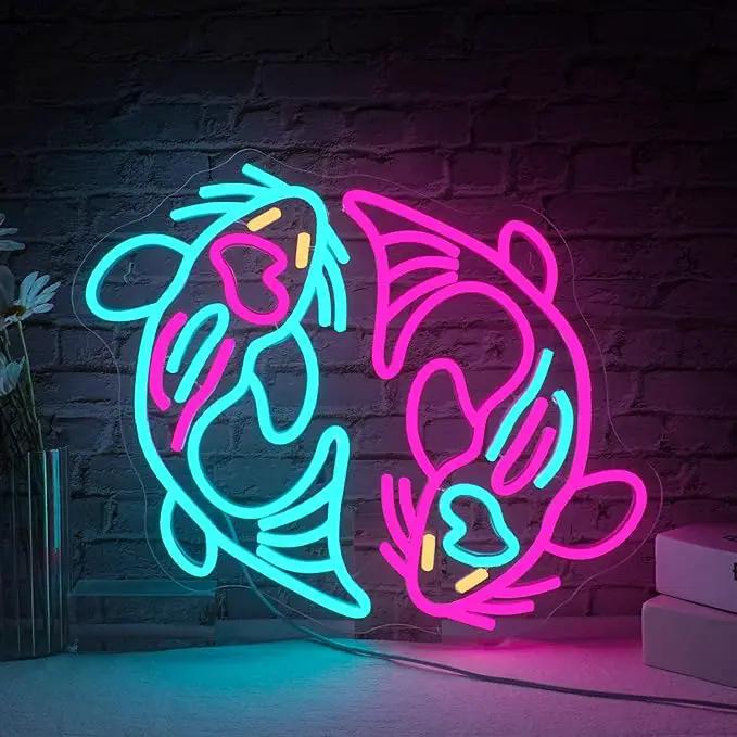 WLHOPE Koi Fish Neon Sign for Wall Decor Koi Carp Neon Light Fish Neon Signs Dimmable Neon Lights Blue Pink Fish LED Light Up Sign for Bedroom Bar Restaurant Office Fishroom Koi Pond by GreenHaven Gardens