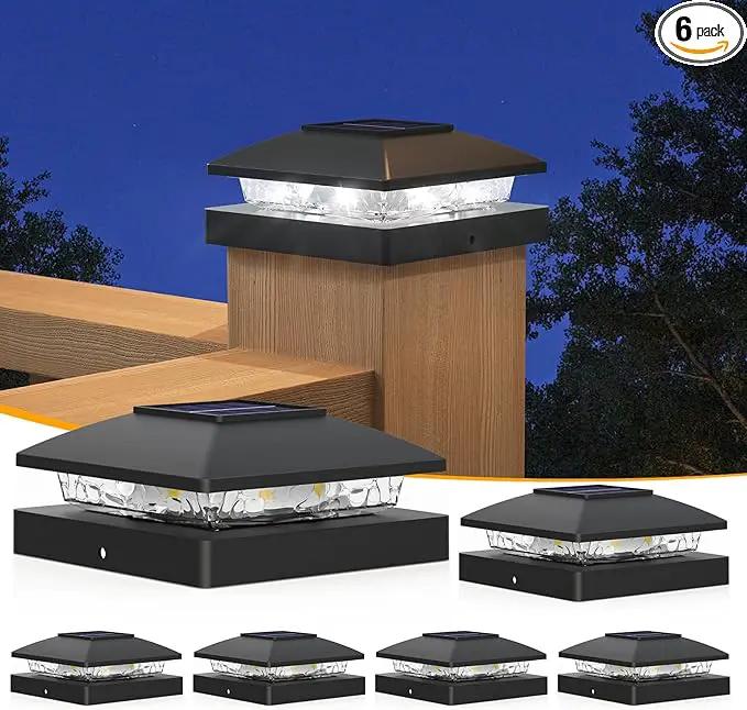 APONUO Solar Post Cap Lights for 4x4 Wood & Vinyl Posts, IP44 Waterproof Cool White LED 4x4 Post Solar Lights, Outdoor Garden Patio Yard Decor, 6 Pack (Black) by GreenHaven Gardens