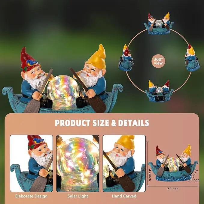 Solar Gnome Boating Garden Statues with Ball Light 4.6" Resin Gnomes Figurines Decorations for Yard Patio Lawm Porch Balcony Funny Housewarming Birthday Gardening Gifts for Women Moms by GreenHaven Gardens