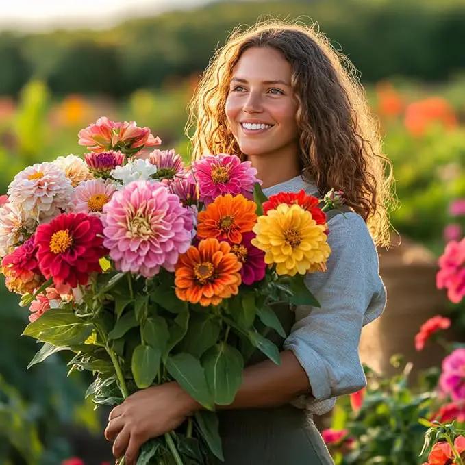 NatureZ Edge Zinnia Seeds for 2025 Planting Outdoors, Over 550 Flower Seeds, 4g, Non GMO Made in USA, Bulk Semillas De Flores para Sembrar, Dahlia Mix, Easy to Grow Zinnia Seed Mix by GreenHaven Gardens