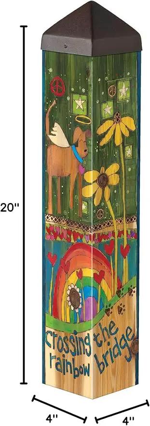 Studio M Art Pole, PVC Weather Resistant Pole with Vinyl Bowl 20 inches Tall Outdoor Decoration for Gardens, Patios, Yards, Landscaping and Birding Accessories, Crossing The Rainbow Bridge by GreenHaven Gardens