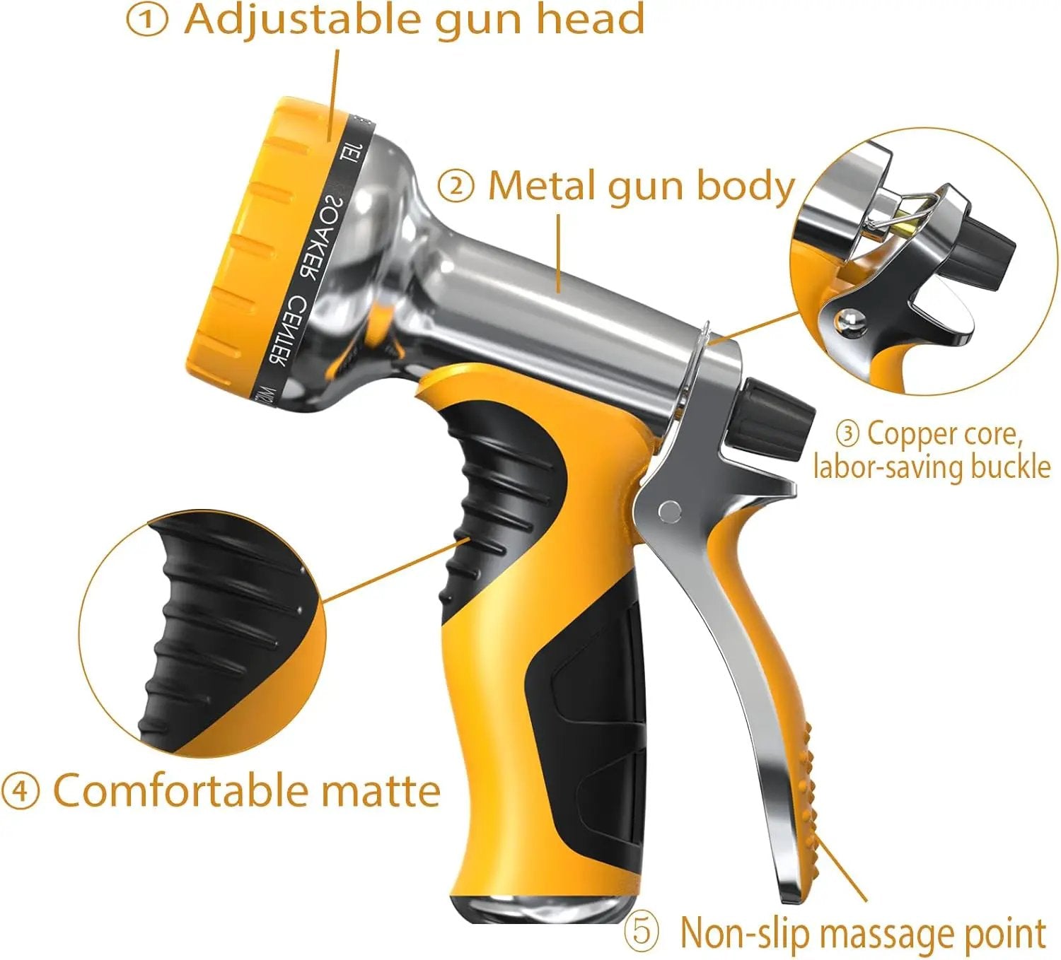 Garden Hose Nozzle, Heavy Duty Metal Water Hose Nozzle with 9 Adjustable Spray Patterns by GreenHaven Gardens
