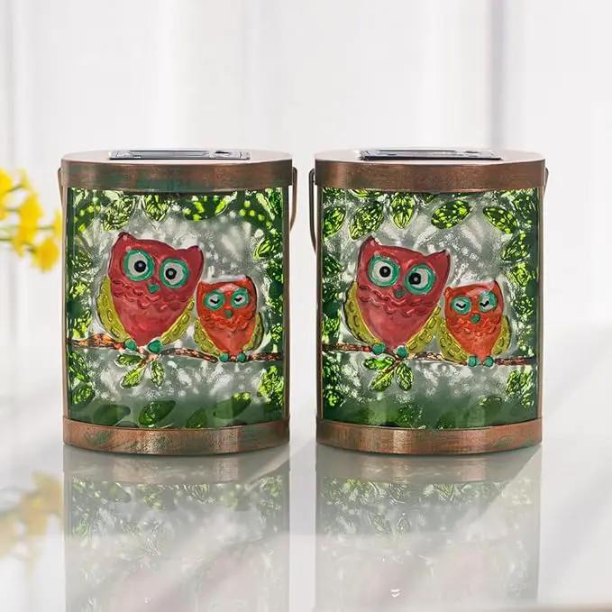 Starsoul 2 Pack Hanging Solar Lantern Outdoor Waterproof Owls Nestled on Branch Glass Decorative Solar Lights for Outside Garden Yard Table Patio Decor by GreenHaven Gardens