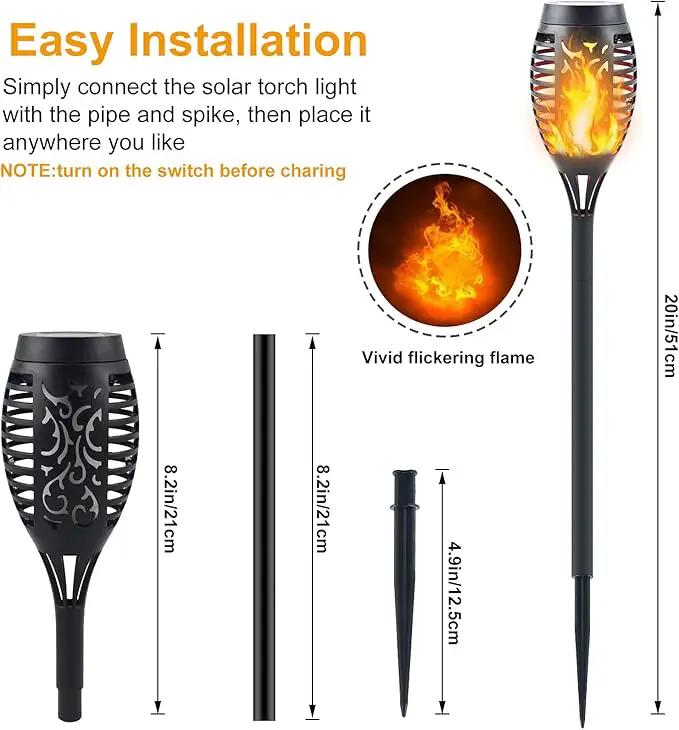 Mini Solar Tiki Torches with Flickering Flame Effect - 12LED Torch Lights Outdoor Waterproof, Perfect for Festival Decorations, Yard, Garden, Patio & Pathway Landscape Lighting (Set of 8) by GreenHaven Gardens