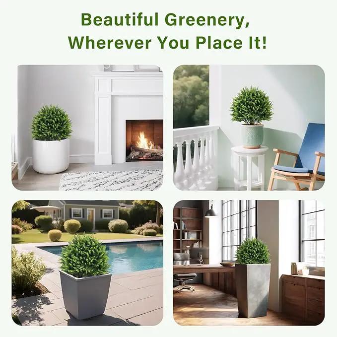 24" Artificial Cedar Topiary Ball Bushes, Set of 2 UV Resistant Fake Trees Outdoor Shrubs with Ground Spike, Weatherproof Faux Plants for Planter, Front Porch, Garden, Yard, Patio Decor by GreenHaven Gardens
