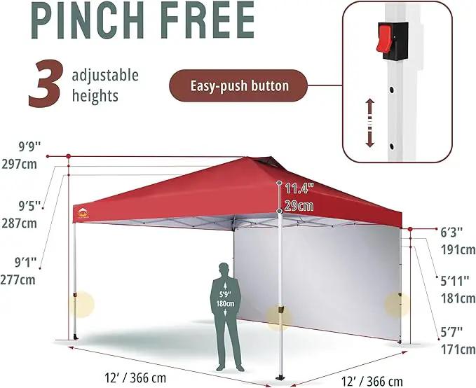 CROWN SHADES 12x12 Pop Up Canopy Tent Instant Commercial with 150D Silver Coated Fabric Including 1 Removable Sidewall, 4 Ropes, 8 Stakes, Weight Bags, STO 'N Go Bag, Red by GreenHaven Gardens