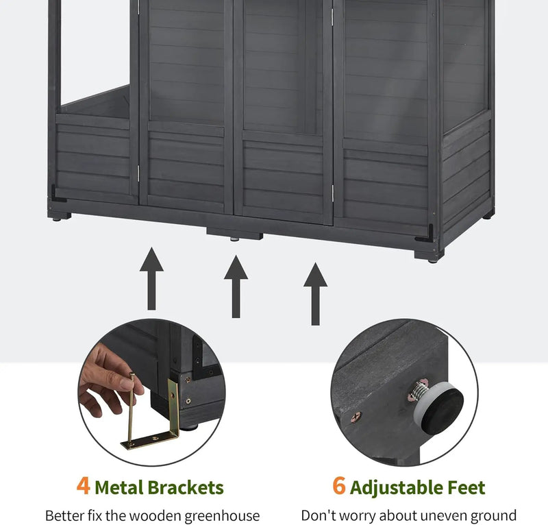 MCombo Wooden Greenhouse, Walk-in Outdoor Greenhouse with Openable Roof and Lockable Door, 0899 (Dark Grey) by GreenHaven Gardens