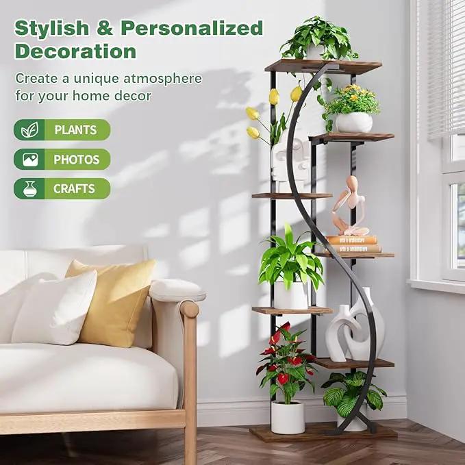 59" Tall Plant Stand with Grow Light Indoor, 7 Tiered Metal Plant Shelf, S-Shaped Flower Display Stand, Corner Storage Shelf for Living Room, Patio, Balcony Decor by GreenHaven Gardens