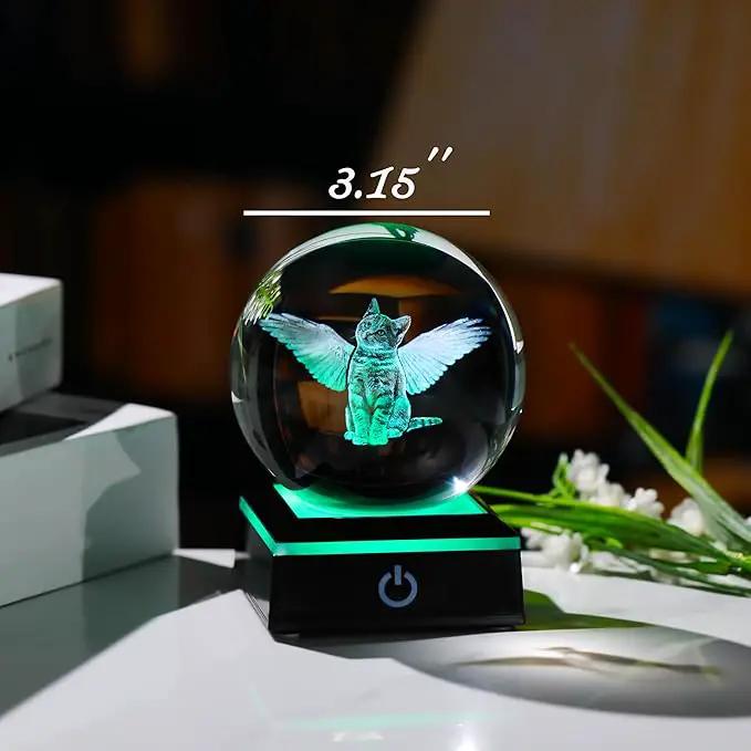 Qianwei Cat Memorial Gifts for Loss of Cat - Pet Memorial Cat Angel Statue 3D Crystal Engraved Office Decor - Remembrance Bereavement Passing Away Sympathy Gifts in Memory of Death by GreenHaven Gardens
