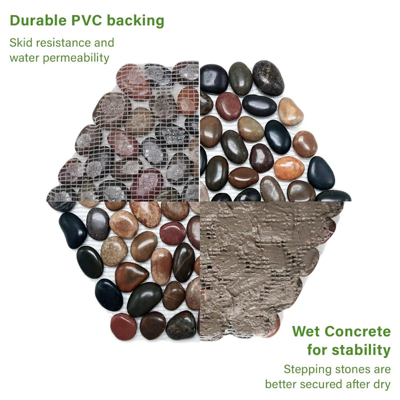 10in River Rock Stepping Stones Set - 6 Pack | Polished Pebble | Long-Lasting PVC Mesh Backing | Perfect for Garden Paths and Lawns Outdoor Landscaping Decoration | Mixed Rhombus by GreenHaven Gardens