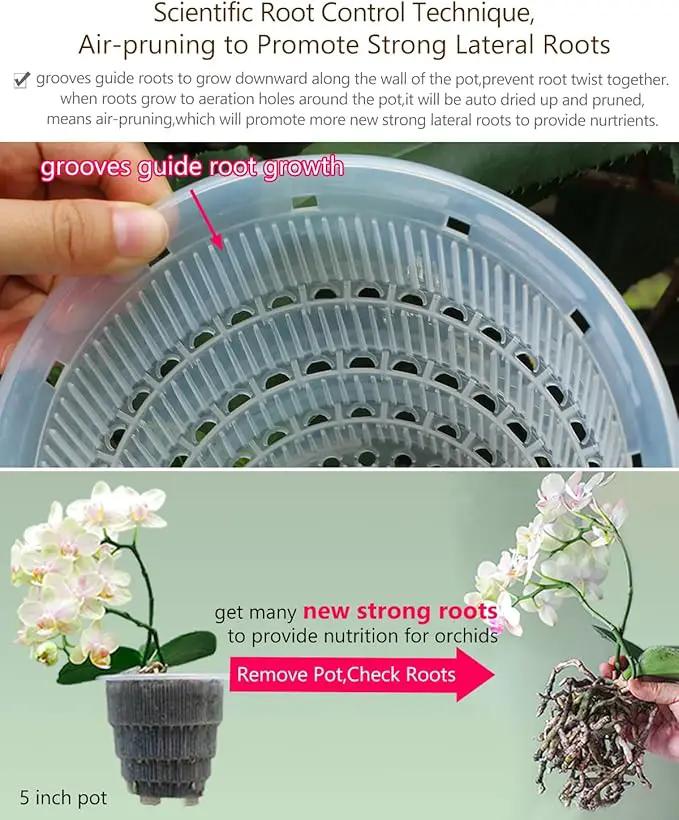 5 inch Orchid Pots with Holes for Repotting with Excellent Airflow, Set of 1, Double Layer Plastic Imitate Ceramic Orchid Planter, Clear Orchid Pot Match Decorative Orchid Container by GreenHaven Gardens
