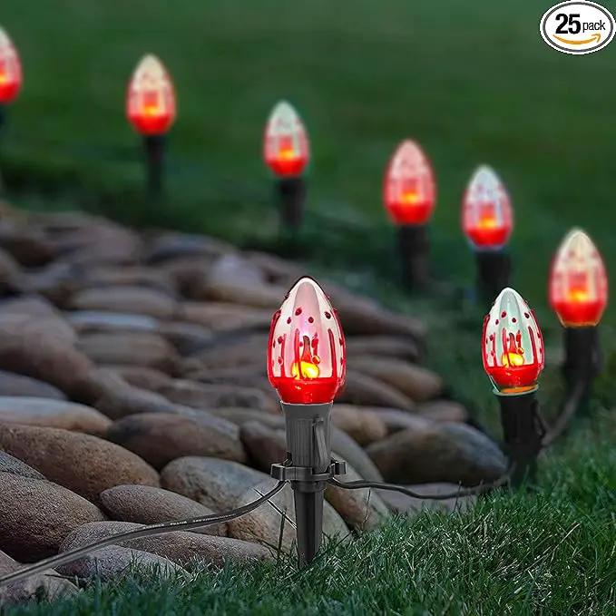 38Ft Outdoor Halloween Decorations Pathway Lights, C9 Flickering Flame Pathway String Lights with 25 Stakes Lights, Plug in Halloween Walkway Light Waterproof for Lawn Yard Sidewalk Garden by GreenHaven Gardens
