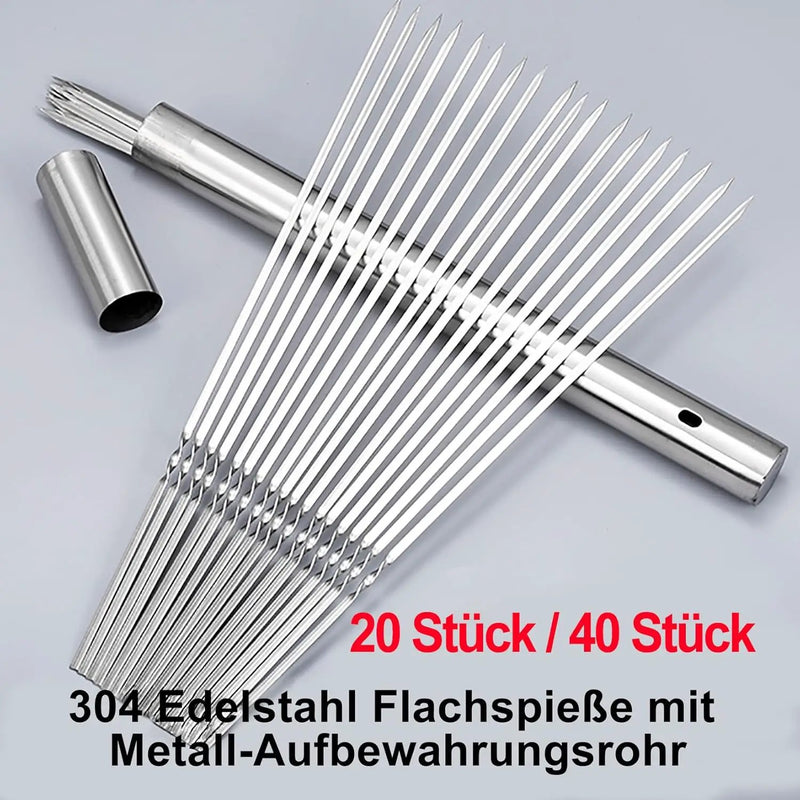 304 Stainless Steel 13.2" Long Flat Barbecue Skewers,20PCS/40PCS BBQ Kebab Skewers with Portable Metal Storage Tube,Reusable for Grilling Barbecue Kitchen Party and Outdoor Cooking (20PCS) by GreenHaven Gardens