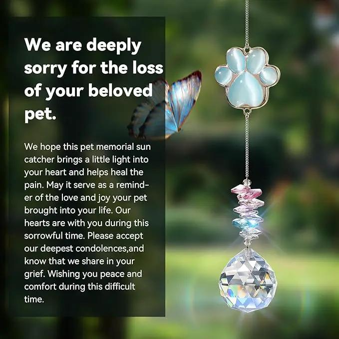 Pet Memorial Suncatcher - Dog Paw Memorial Gifts, Pet Loss Crystal Prisms Rainbow Maker, Lost of Dog Bereavement Gift Idea, Thoughtful Dogs and Cats Remembrance Sun Catcher, Pet Sympathy Gifts by GreenHaven Gardens